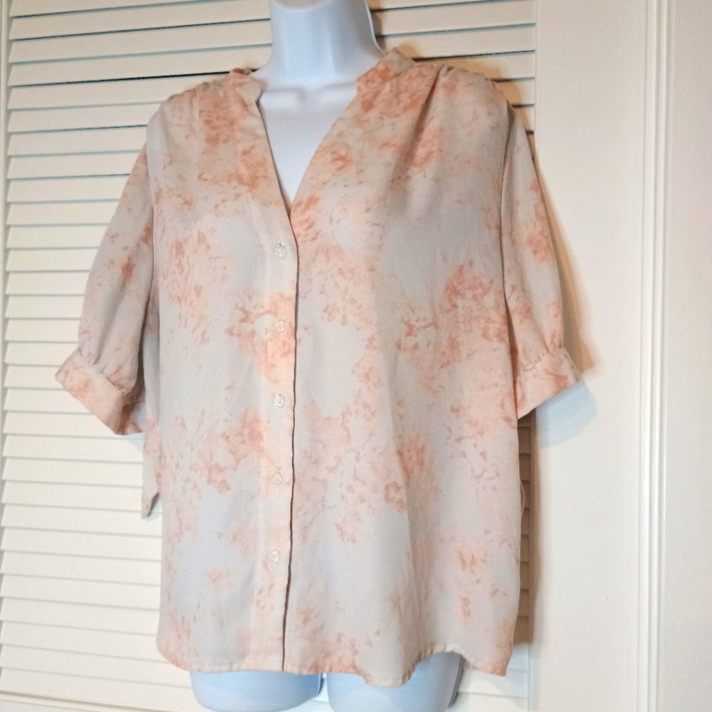 Ava&Viv Casual Women's Peach Button-Up Blouse Tie Sleeves Size X